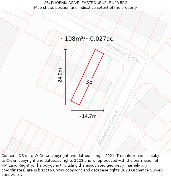 35, PHOENIX DRIVE, EASTBOURNE, BN23 5PG: Plot and title map