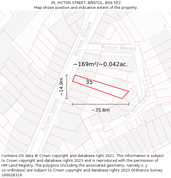 35, PICTON STREET, BRISTOL, BS6 5PZ: Plot and title map