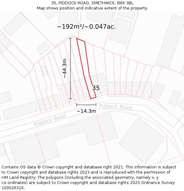 35, PIDDOCK ROAD, SMETHWICK, B66 3BL: Plot and title map