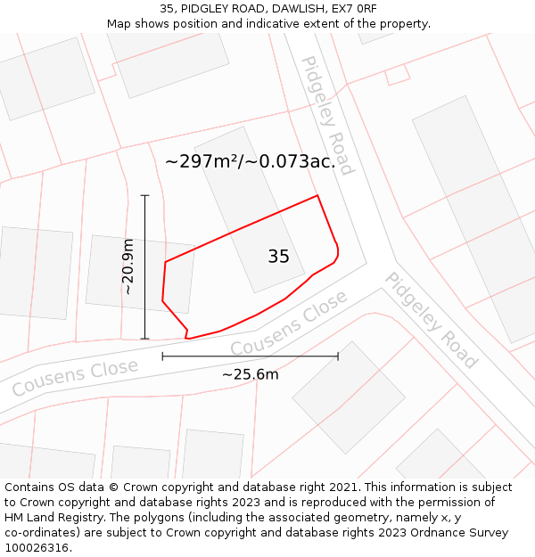 35, PIDGLEY ROAD, DAWLISH, EX7 0RF: Plot and title map