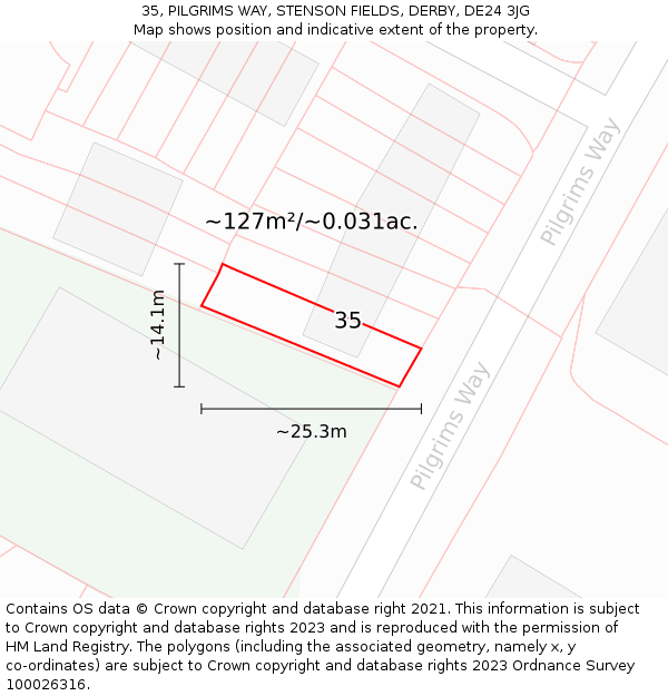 35, PILGRIMS WAY, STENSON FIELDS, DERBY, DE24 3JG: Plot and title map