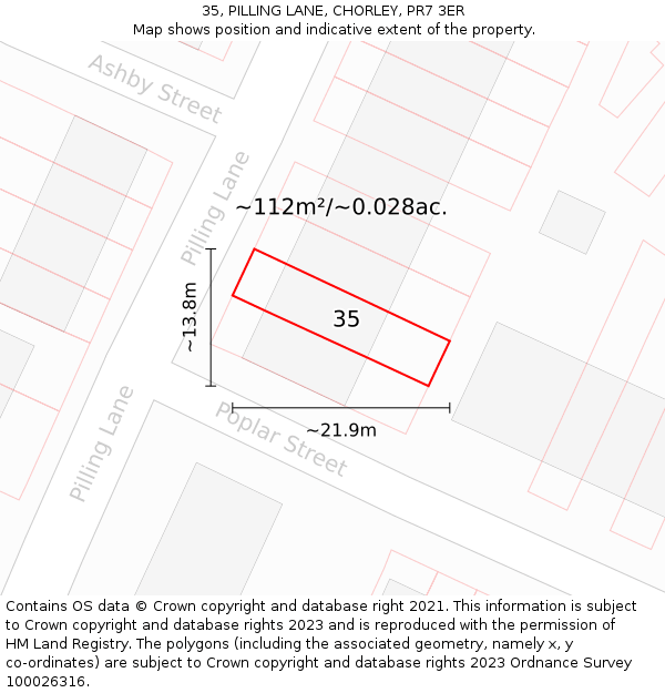 35, PILLING LANE, CHORLEY, PR7 3ER: Plot and title map