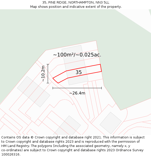 35, PINE RIDGE, NORTHAMPTON, NN3 5LL: Plot and title map
