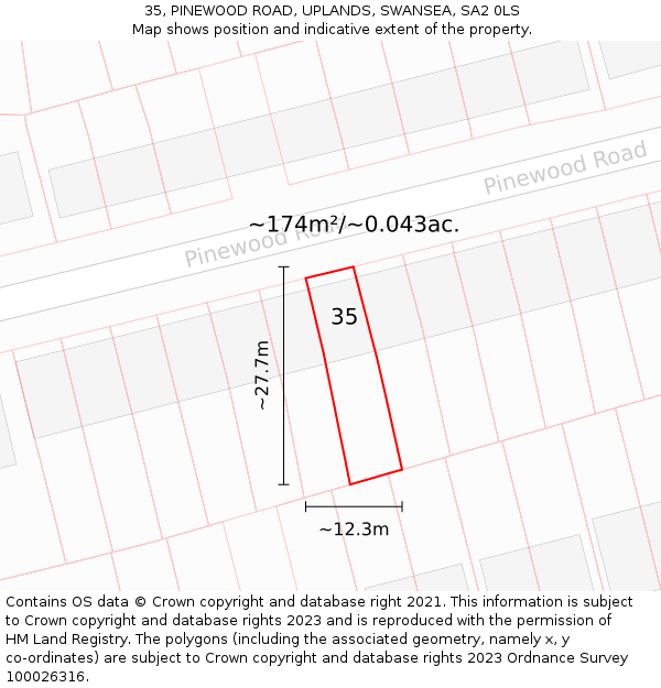 35, PINEWOOD ROAD, UPLANDS, SWANSEA, SA2 0LS: Plot and title map