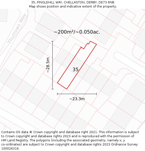 35, PINGLEHILL WAY, CHELLASTON, DERBY, DE73 6NB: Plot and title map