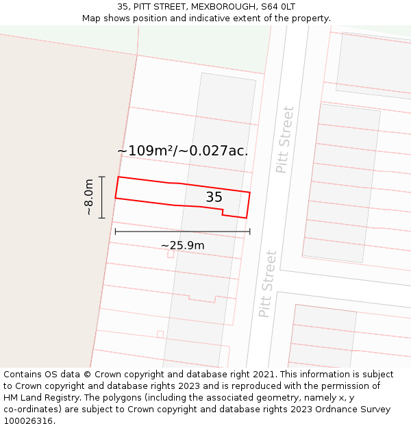 35, PITT STREET, MEXBOROUGH, S64 0LT: Plot and title map
