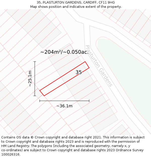 35, PLASTURTON GARDENS, CARDIFF, CF11 9HG: Plot and title map
