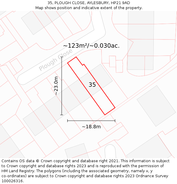 35, PLOUGH CLOSE, AYLESBURY, HP21 9AD: Plot and title map