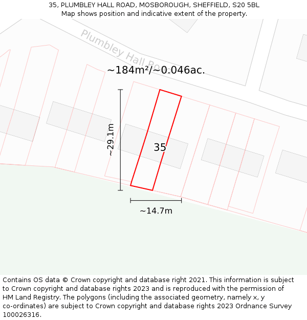 35, PLUMBLEY HALL ROAD, MOSBOROUGH, SHEFFIELD, S20 5BL: Plot and title map