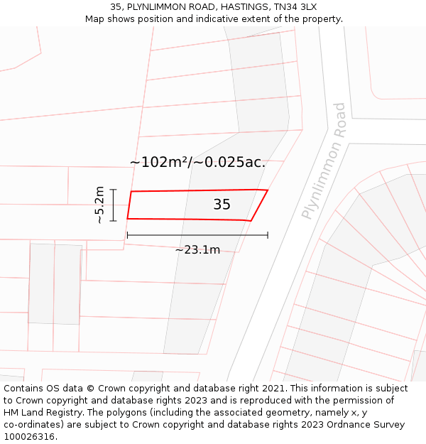35, PLYNLIMMON ROAD, HASTINGS, TN34 3LX: Plot and title map
