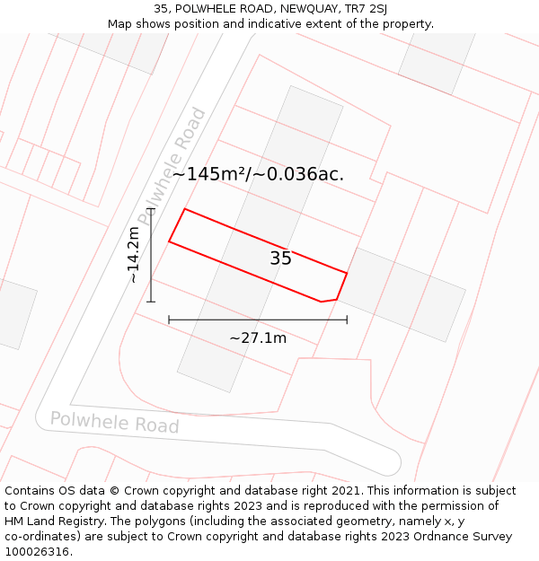 35, POLWHELE ROAD, NEWQUAY, TR7 2SJ: Plot and title map