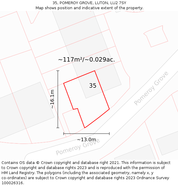 35, POMEROY GROVE, LUTON, LU2 7SY: Plot and title map