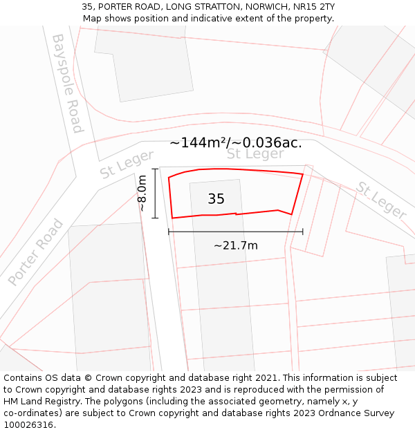 35, PORTER ROAD, LONG STRATTON, NORWICH, NR15 2TY: Plot and title map