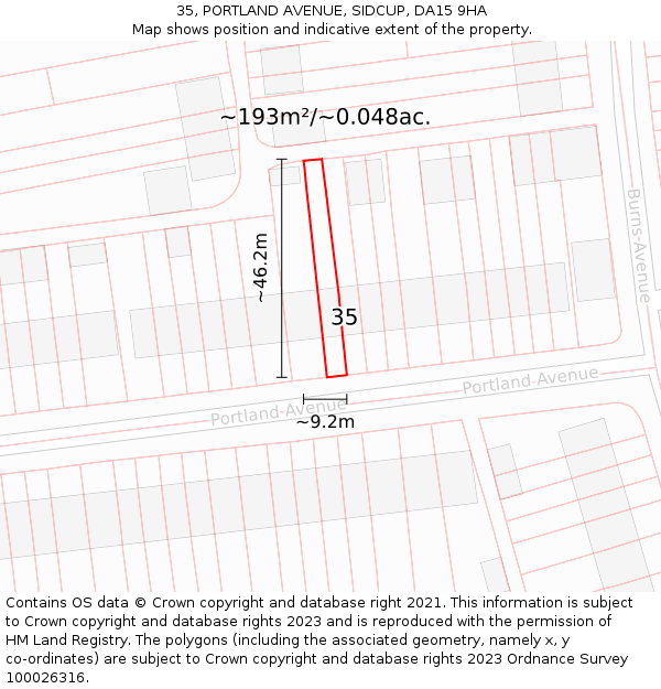 35, PORTLAND AVENUE, SIDCUP, DA15 9HA: Plot and title map