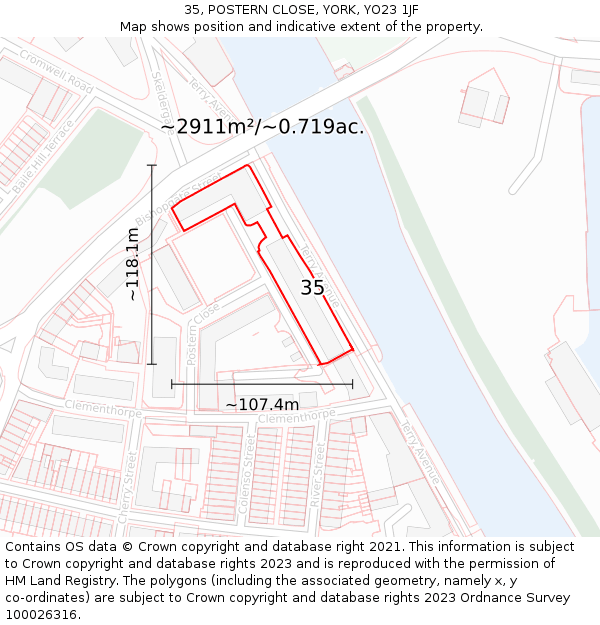 35, POSTERN CLOSE, YORK, YO23 1JF: Plot and title map