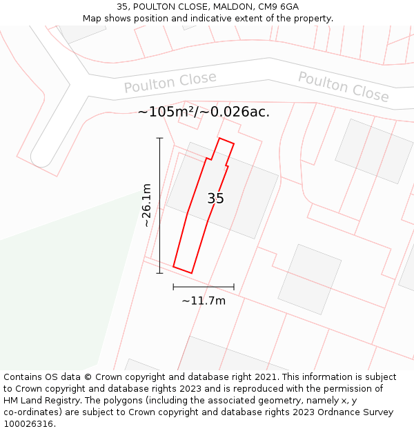 35, POULTON CLOSE, MALDON, CM9 6GA: Plot and title map