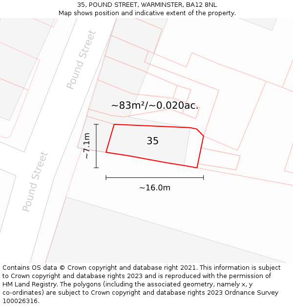 35, POUND STREET, WARMINSTER, BA12 8NL: Plot and title map