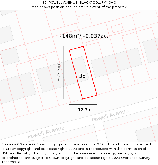 35, POWELL AVENUE, BLACKPOOL, FY4 3HQ: Plot and title map