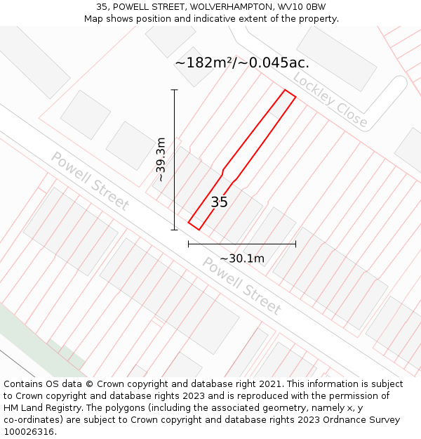 35, POWELL STREET, WOLVERHAMPTON, WV10 0BW: Plot and title map
