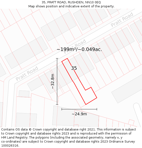 35, PRATT ROAD, RUSHDEN, NN10 0EQ: Plot and title map
