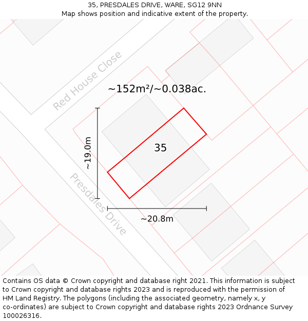 35, PRESDALES DRIVE, WARE, SG12 9NN: Plot and title map