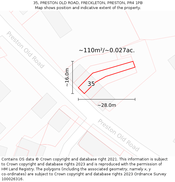 35, PRESTON OLD ROAD, FRECKLETON, PRESTON, PR4 1PB: Plot and title map