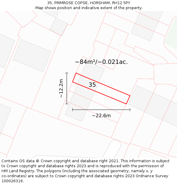 35, PRIMROSE COPSE, HORSHAM, RH12 5PY: Plot and title map