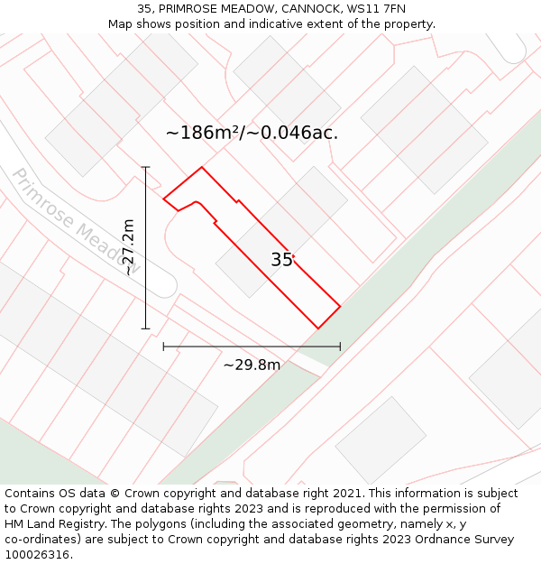 35, PRIMROSE MEADOW, CANNOCK, WS11 7FN: Plot and title map