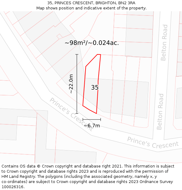 35, PRINCES CRESCENT, BRIGHTON, BN2 3RA: Plot and title map