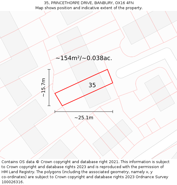 35, PRINCETHORPE DRIVE, BANBURY, OX16 4FN: Plot and title map