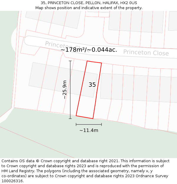 35, PRINCETON CLOSE, PELLON, HALIFAX, HX2 0US: Plot and title map