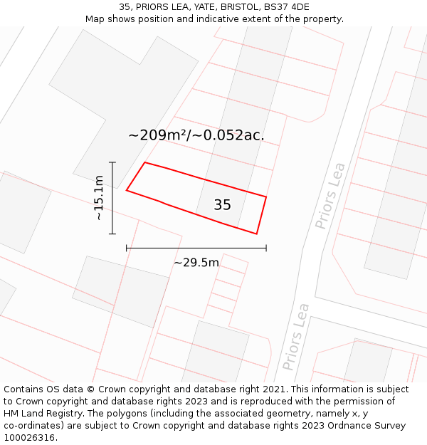35, PRIORS LEA, YATE, BRISTOL, BS37 4DE: Plot and title map