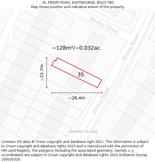 35, PRIORY ROAD, EASTBOURNE, BN23 7BD: Plot and title map