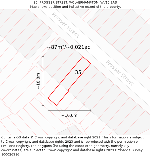 35, PROSSER STREET, WOLVERHAMPTON, WV10 9AS: Plot and title map
