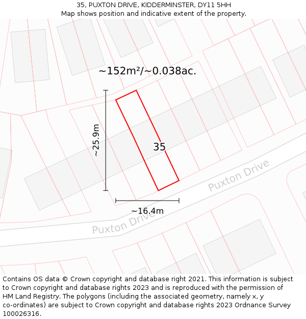35, PUXTON DRIVE, KIDDERMINSTER, DY11 5HH: Plot and title map
