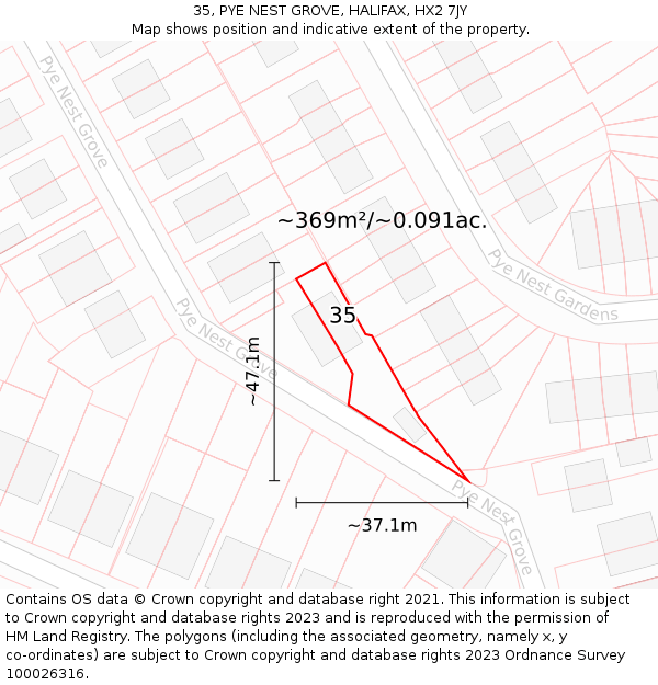 35, PYE NEST GROVE, HALIFAX, HX2 7JY: Plot and title map