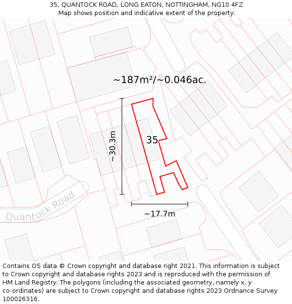 35, QUANTOCK ROAD, LONG EATON, NOTTINGHAM, NG10 4FZ: Plot and title map