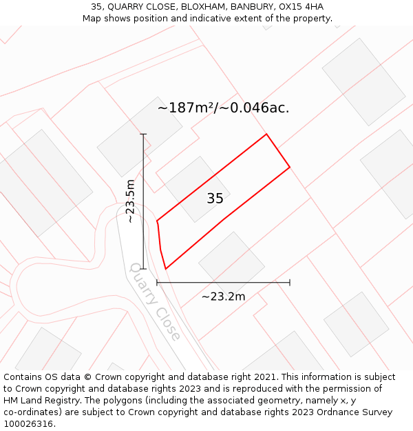 35, QUARRY CLOSE, BLOXHAM, BANBURY, OX15 4HA: Plot and title map