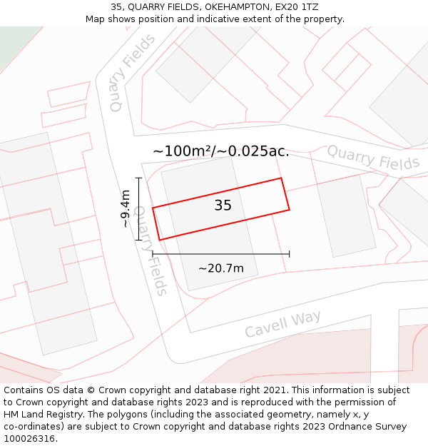 35, QUARRY FIELDS, OKEHAMPTON, EX20 1TZ: Plot and title map