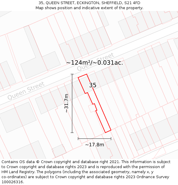 35, QUEEN STREET, ECKINGTON, SHEFFIELD, S21 4FD: Plot and title map