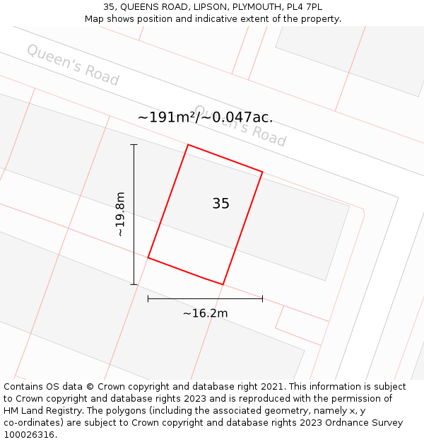 35, QUEENS ROAD, LIPSON, PLYMOUTH, PL4 7PL: Plot and title map