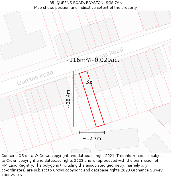 35, QUEENS ROAD, ROYSTON, SG8 7AN: Plot and title map