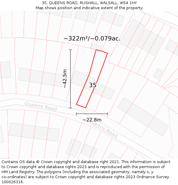 35, QUEENS ROAD, RUSHALL, WALSALL, WS4 1HY: Plot and title map