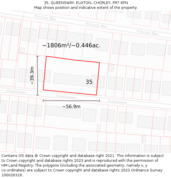 35, QUEENSWAY, EUXTON, CHORLEY, PR7 6PN: Plot and title map
