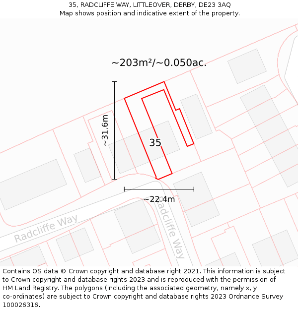 35, RADCLIFFE WAY, LITTLEOVER, DERBY, DE23 3AQ: Plot and title map