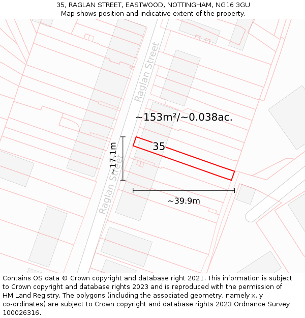 35, RAGLAN STREET, EASTWOOD, NOTTINGHAM, NG16 3GU: Plot and title map