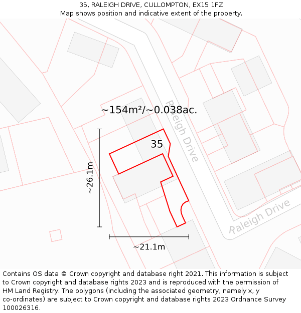 35, RALEIGH DRIVE, CULLOMPTON, EX15 1FZ: Plot and title map