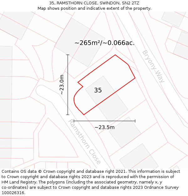 35, RAMSTHORN CLOSE, SWINDON, SN2 2TZ: Plot and title map