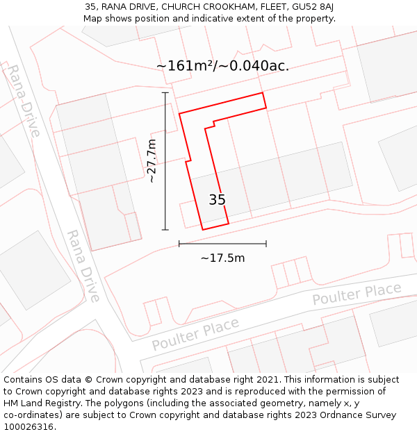 35, RANA DRIVE, CHURCH CROOKHAM, FLEET, GU52 8AJ: Plot and title map