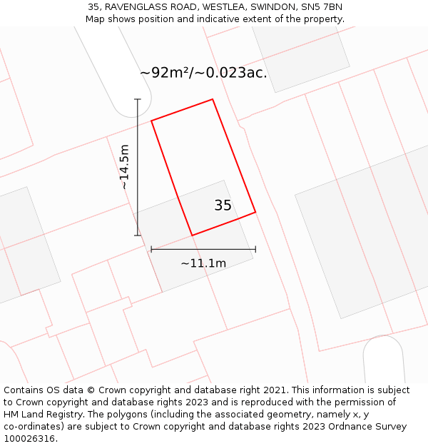 35, RAVENGLASS ROAD, WESTLEA, SWINDON, SN5 7BN: Plot and title map